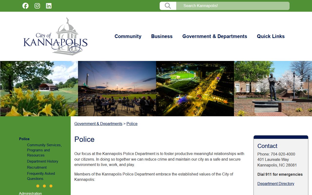 Kannapolis Police Department official arrest and records services page