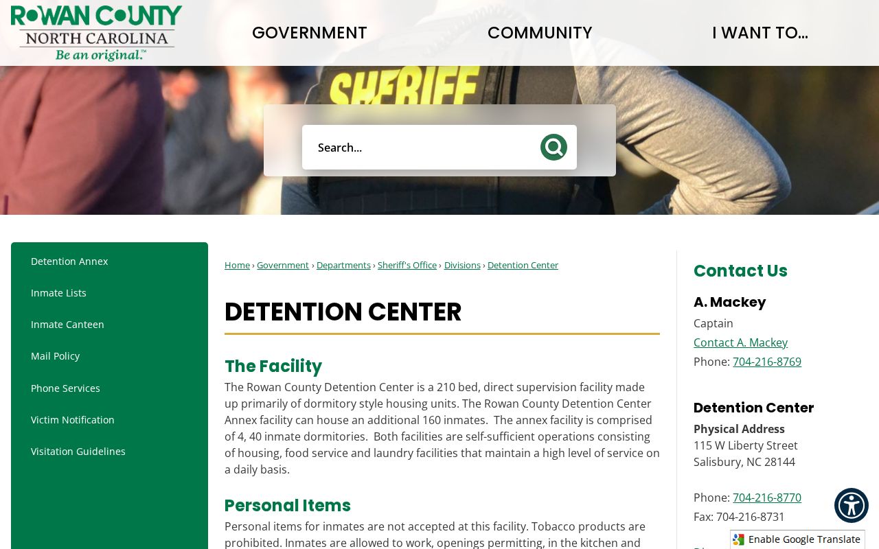 Rowan County Detention Center official facility information