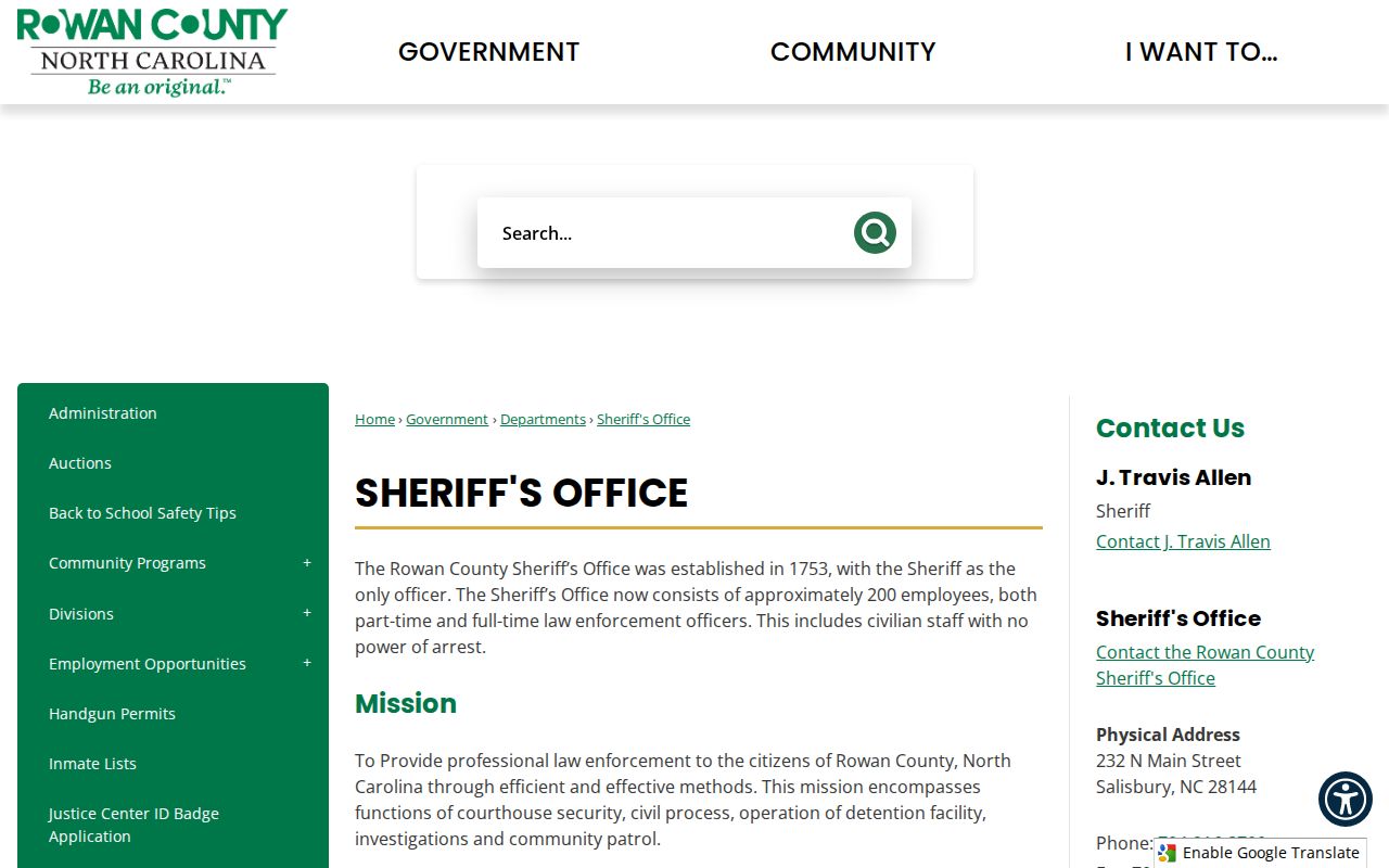 Rowan County Sheriff’s Office official records and booking resource page
